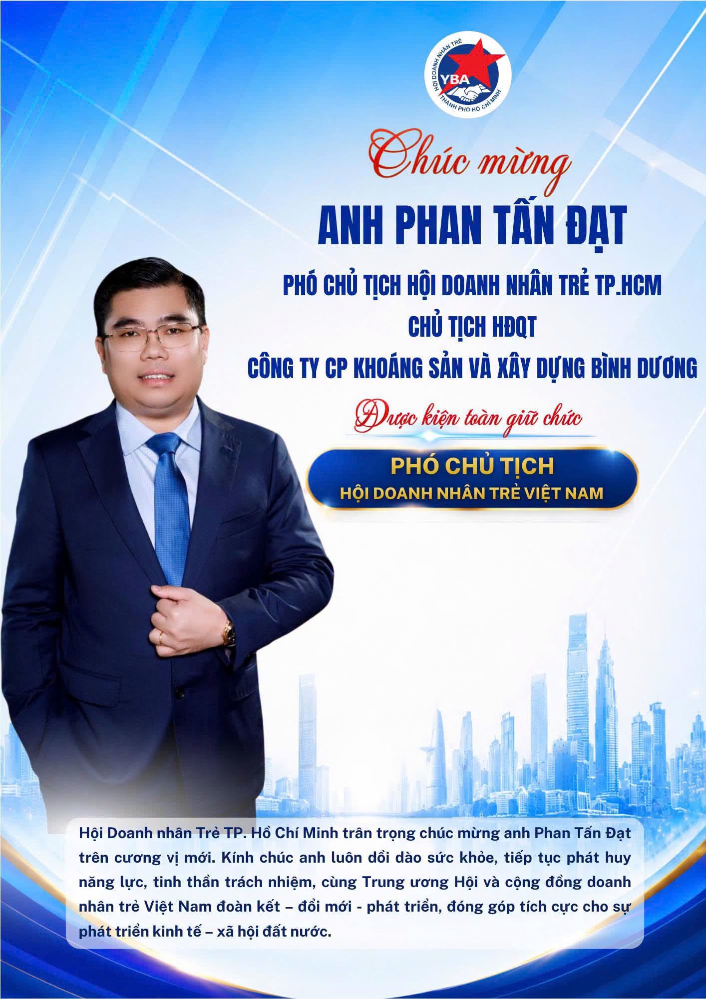 HỘI DOANH NHÂN TRẺ TP.HCM CHÚC MỪNG ANH PHAN TẤN ĐẠT GIỮ CHỨC PHÓ CHỦ TỊCH HỘI DOANH NHÂN TRẺ VIỆT NAM